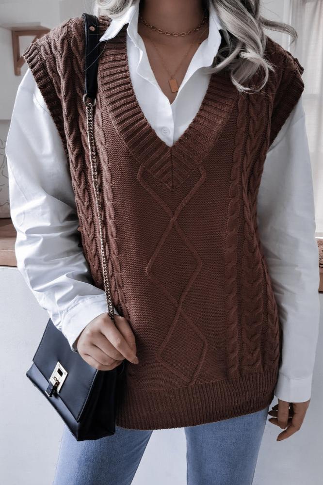 Solid Color Geometric Sweater Vest-ROVOLE