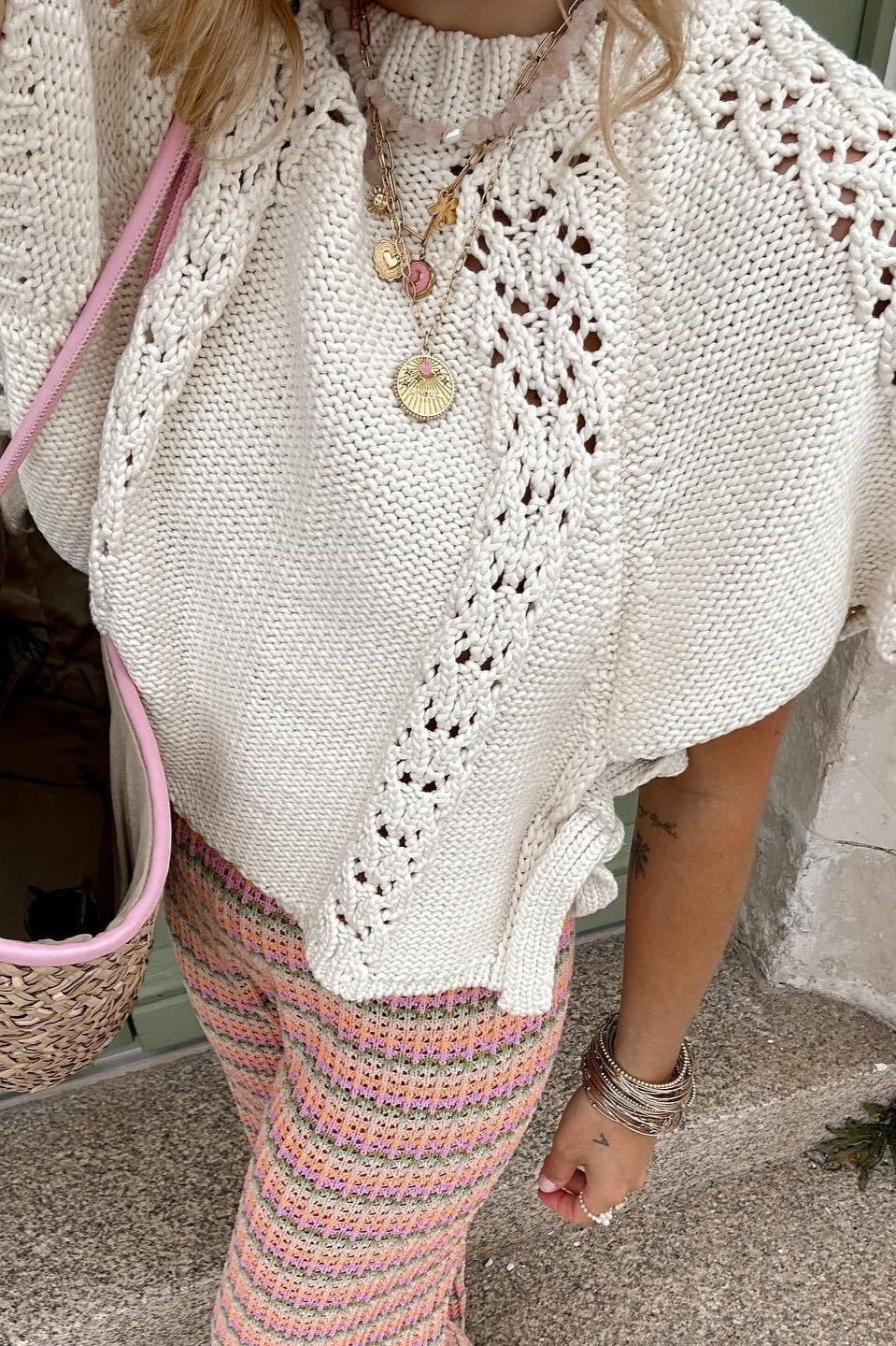 Knitted Lace-Up Hollow Women's Sweater-ROVOLE