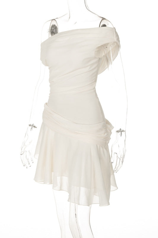 Marina One-shoulder Chiffon Mini Dress-ROVOLE