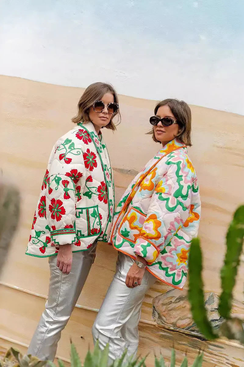 Elma Printed Quilted Puffer Jacket-ROVOLE