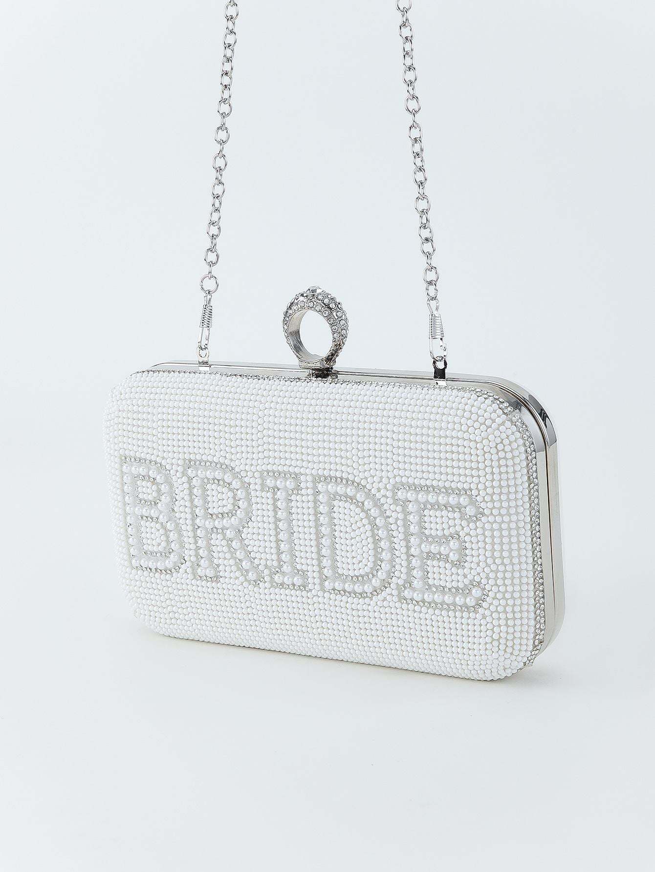 Bride To Be Sequin Clutch - White/Silver-ROVOLE
