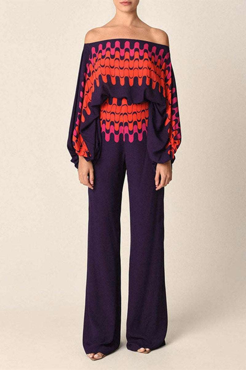 Abstract Waves Two-Piece Set - Purple-ROVOLE