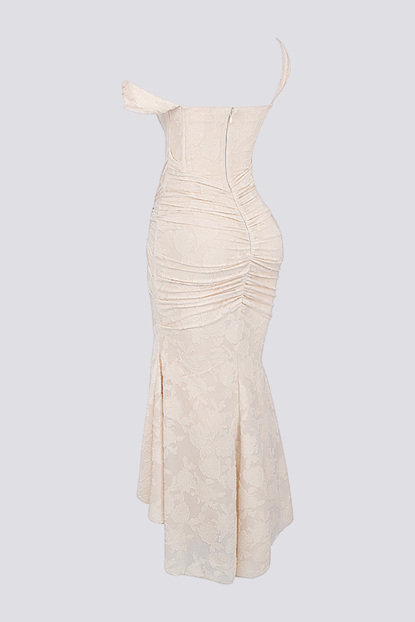 Octavie Ruched Corset Maxi Dress In Beige-ROVOLE