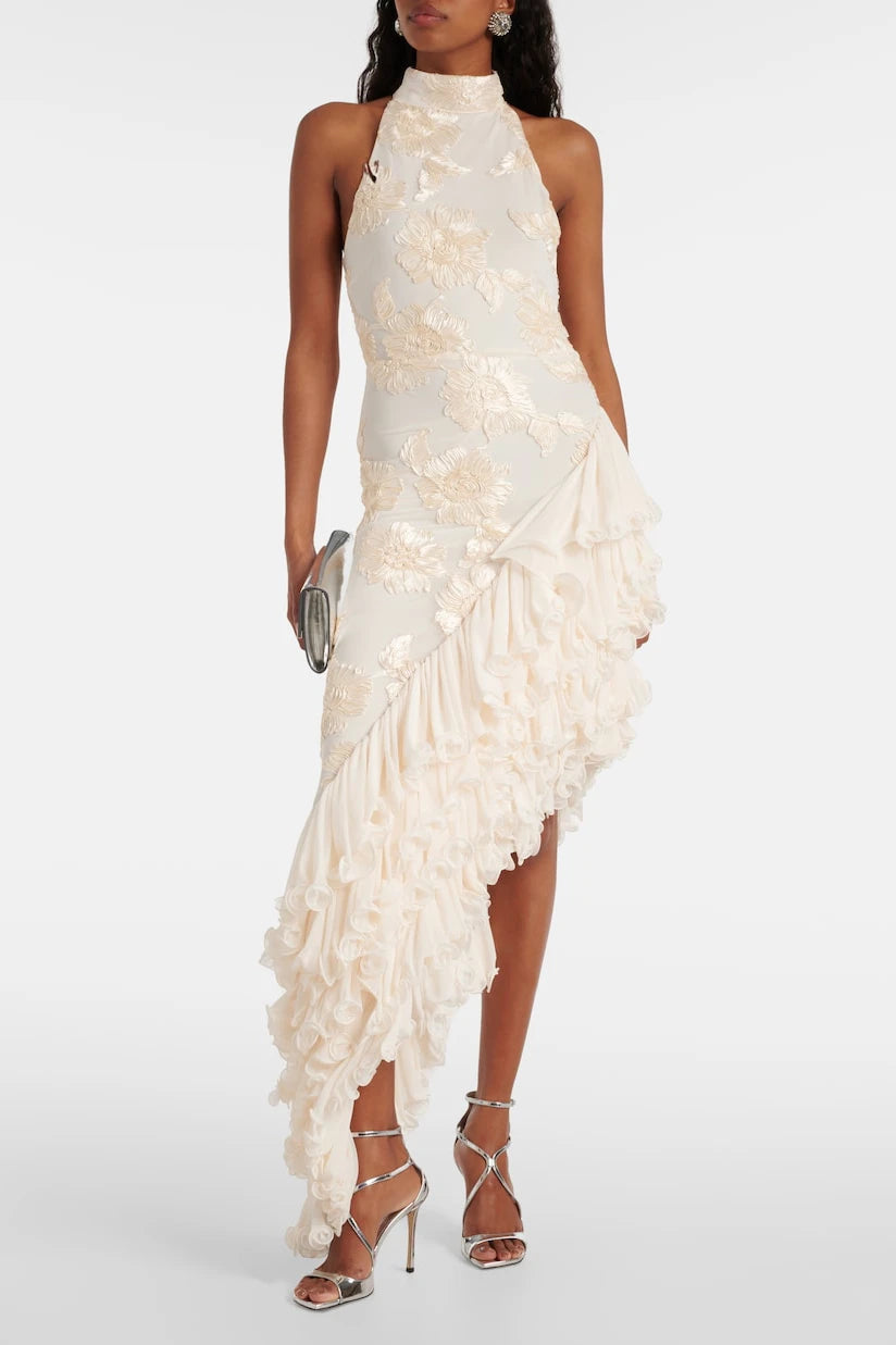 Floral-Appliqué Maxi Dress-ROVOLE