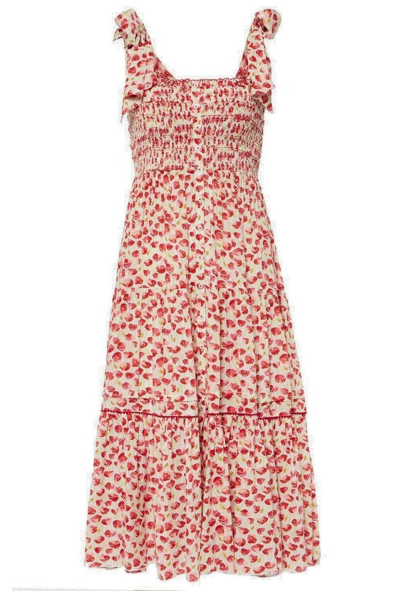 Poupette St Barth Triny Polka-dot Shirred Midi Dress-ROVOLE