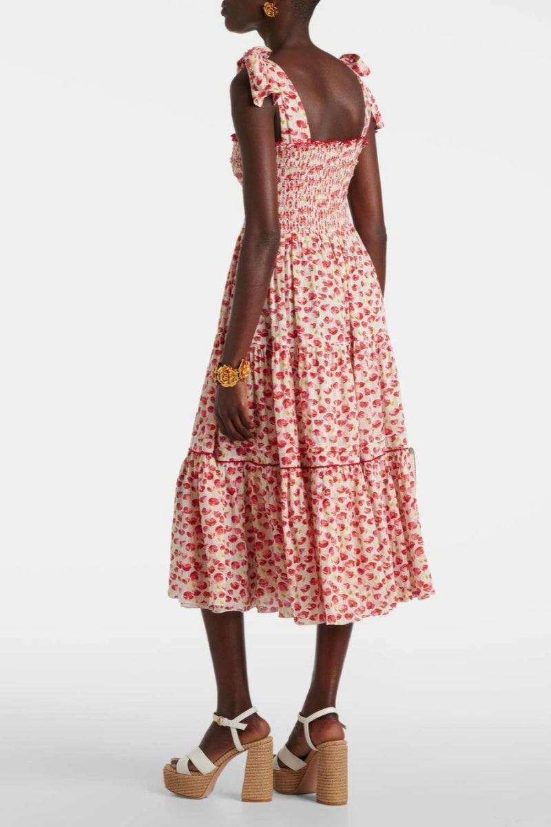 Poupette St Barth Triny Polka-dot Shirred Midi Dress-ROVOLE