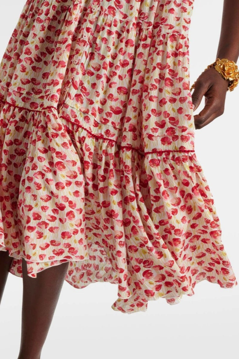 Poupette St Barth Triny Polka-dot Shirred Midi Dress-ROVOLE