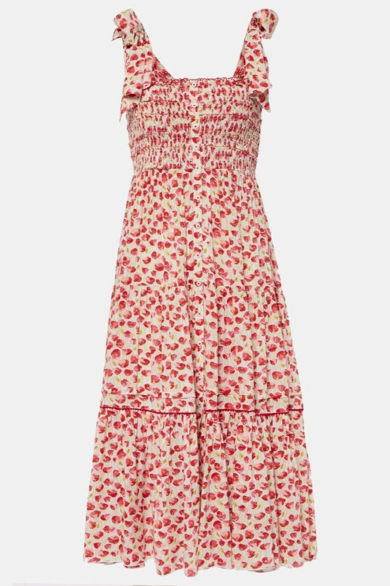 Poupette St Barth Triny Polka-dot Shirred Midi Dress-ROVOLE