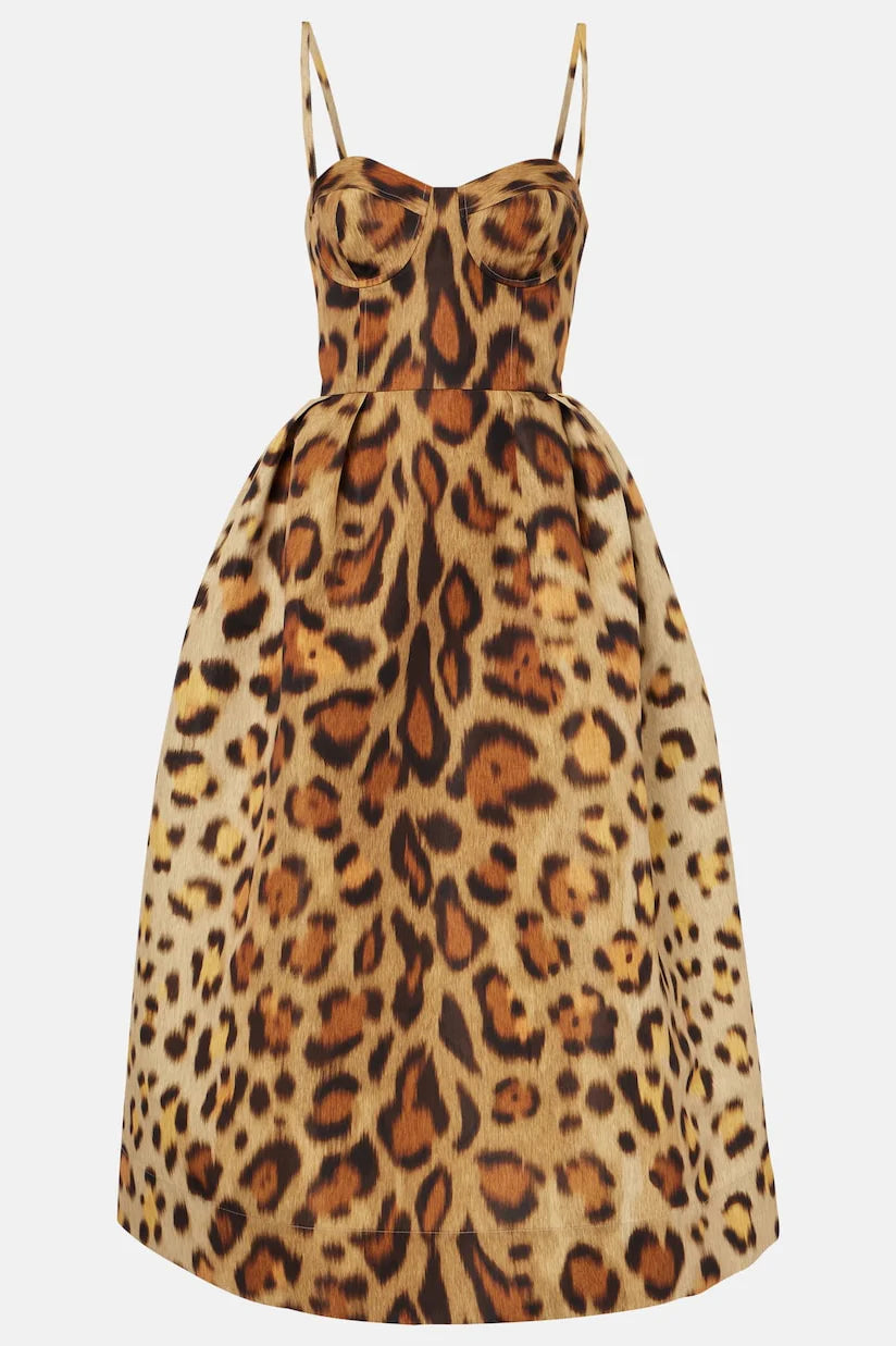 Animal-print Bustier Midi Dress-ROVOLE