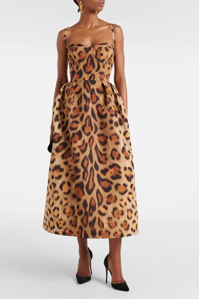 Animal-print Bustier Midi Dress-ROVOLE