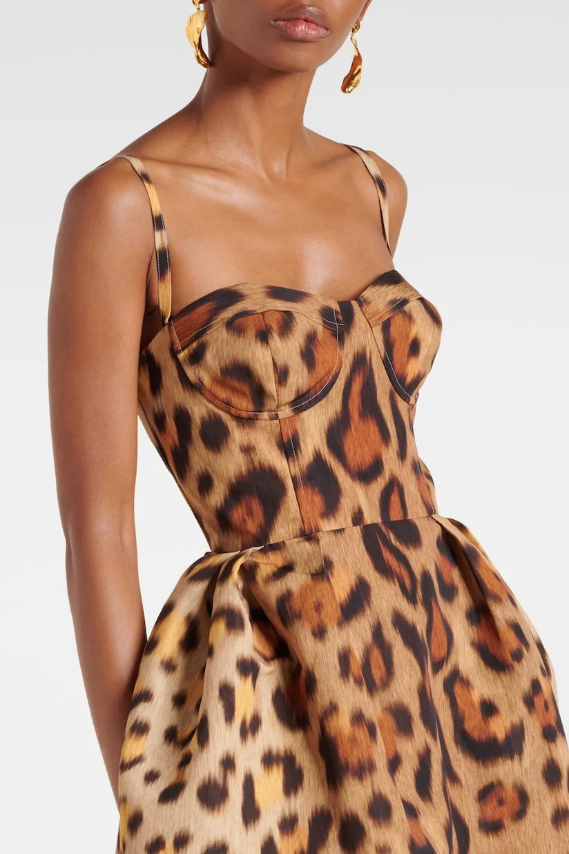 Animal-print Bustier Midi Dress-ROVOLE