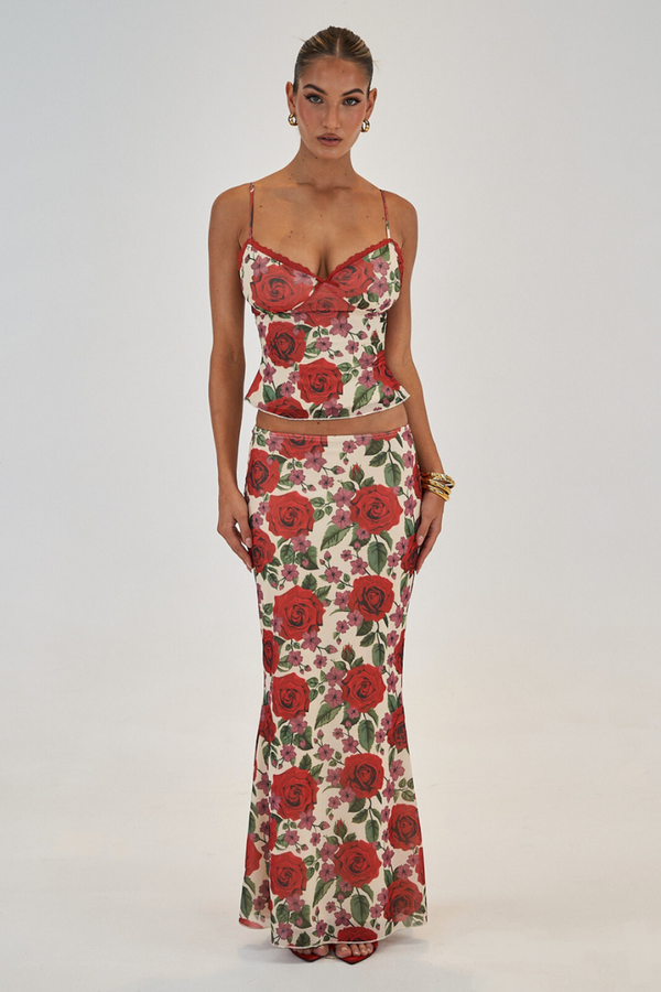 Pelagie Spaghetti Rose Skirt Set-ROVOLE