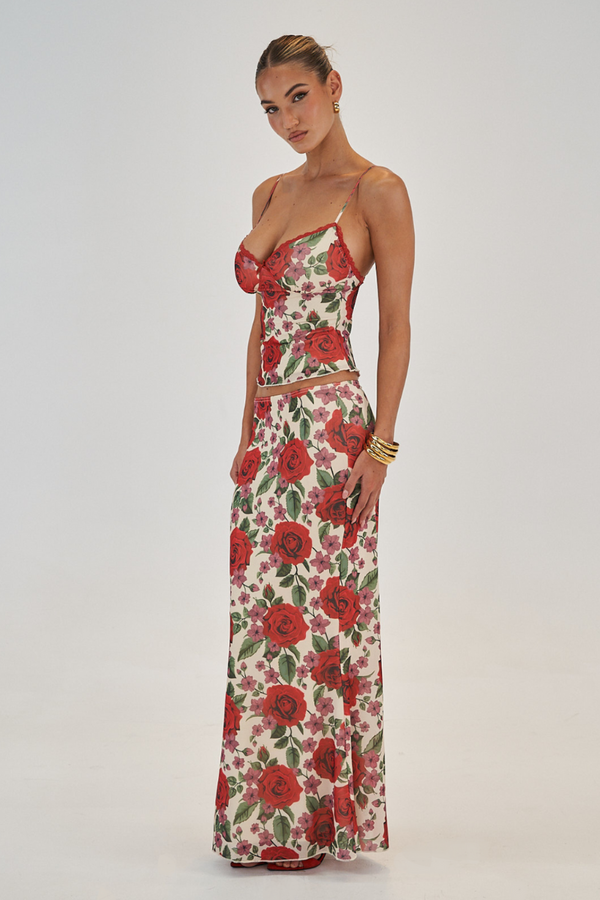 Pelagie Spaghetti Rose Skirt Set-ROVOLE