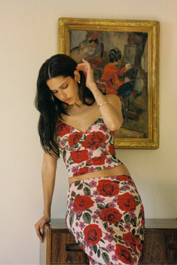 Pelagie Spaghetti Rose Skirt Set-ROVOLE