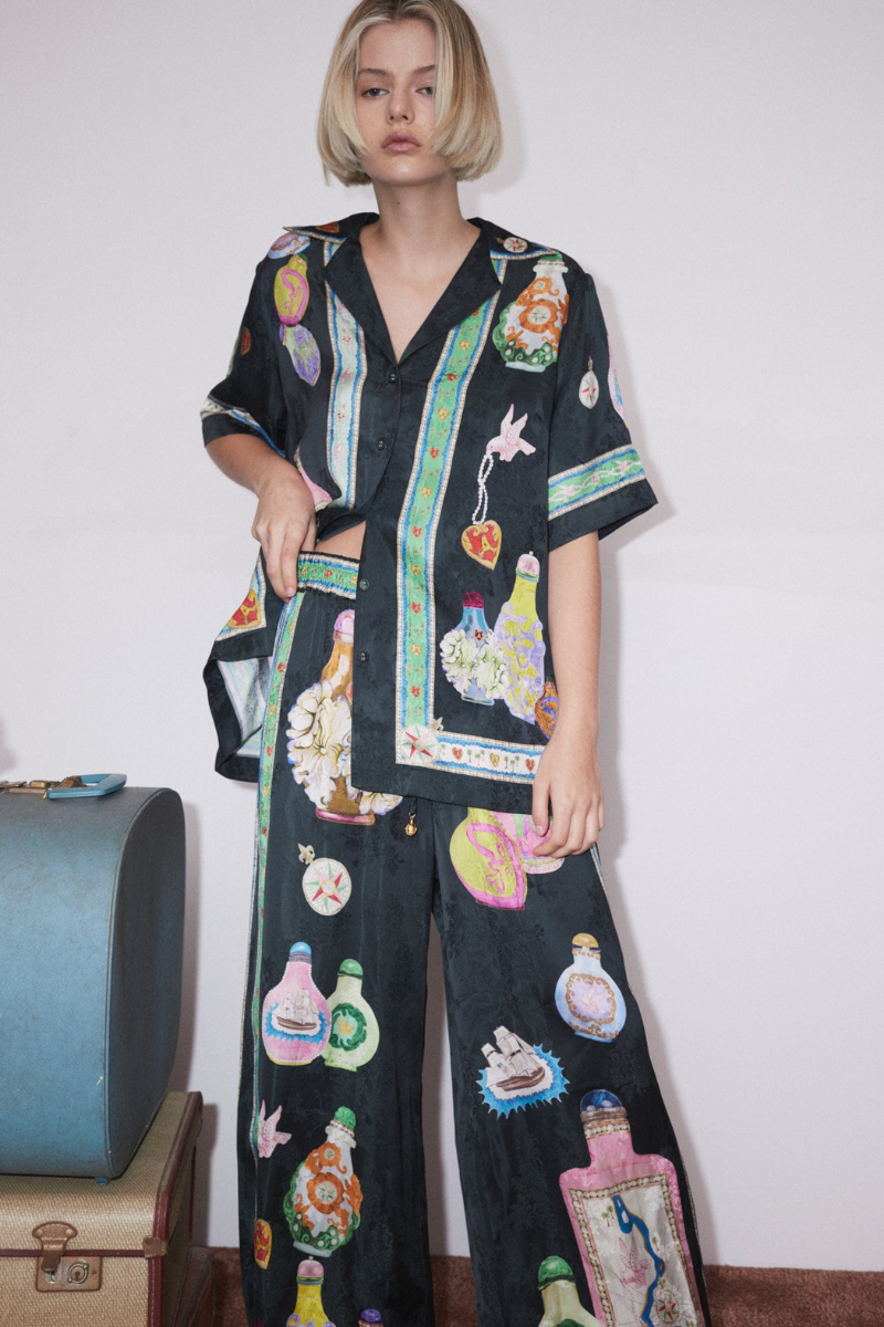 Philomène V Neck Vase Print Pants Set-ROVOLE