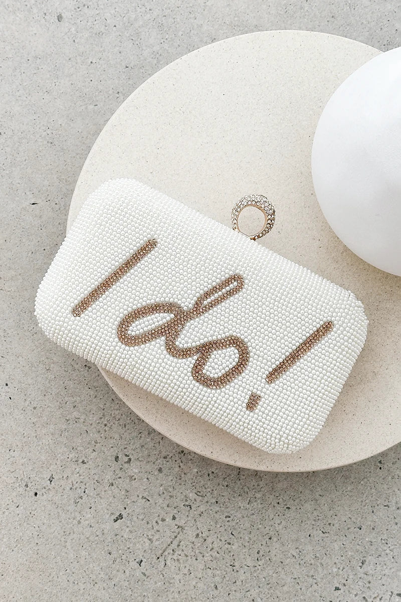 I DO Sequin Clutch - Gold/White-ROVOLE