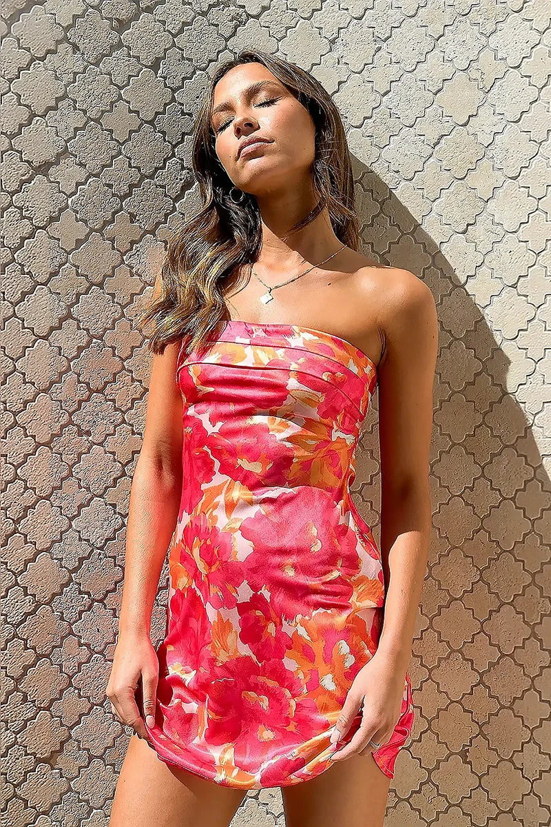 Miya Mini Dress - Pink/Red Floral-ROVOLE