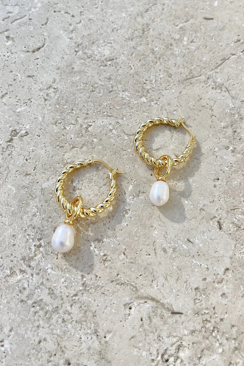 Twist Pearl Drop Earrings - Gold/Pearl-ROVOLE