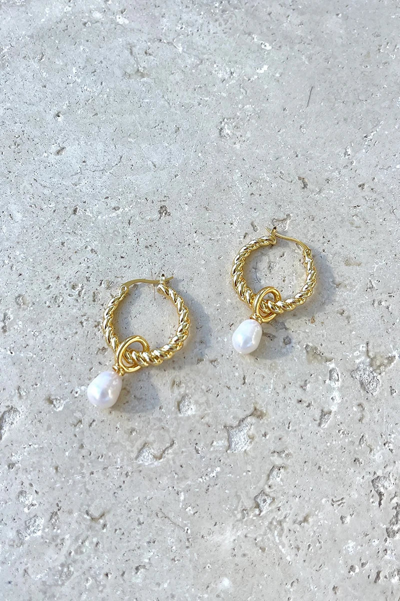 Twist Pearl Drop Earrings - Gold/Pearl-ROVOLE