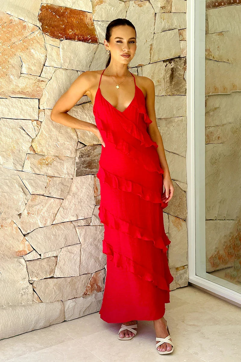 Sophia Maxi Dress - Red-ROVOLE