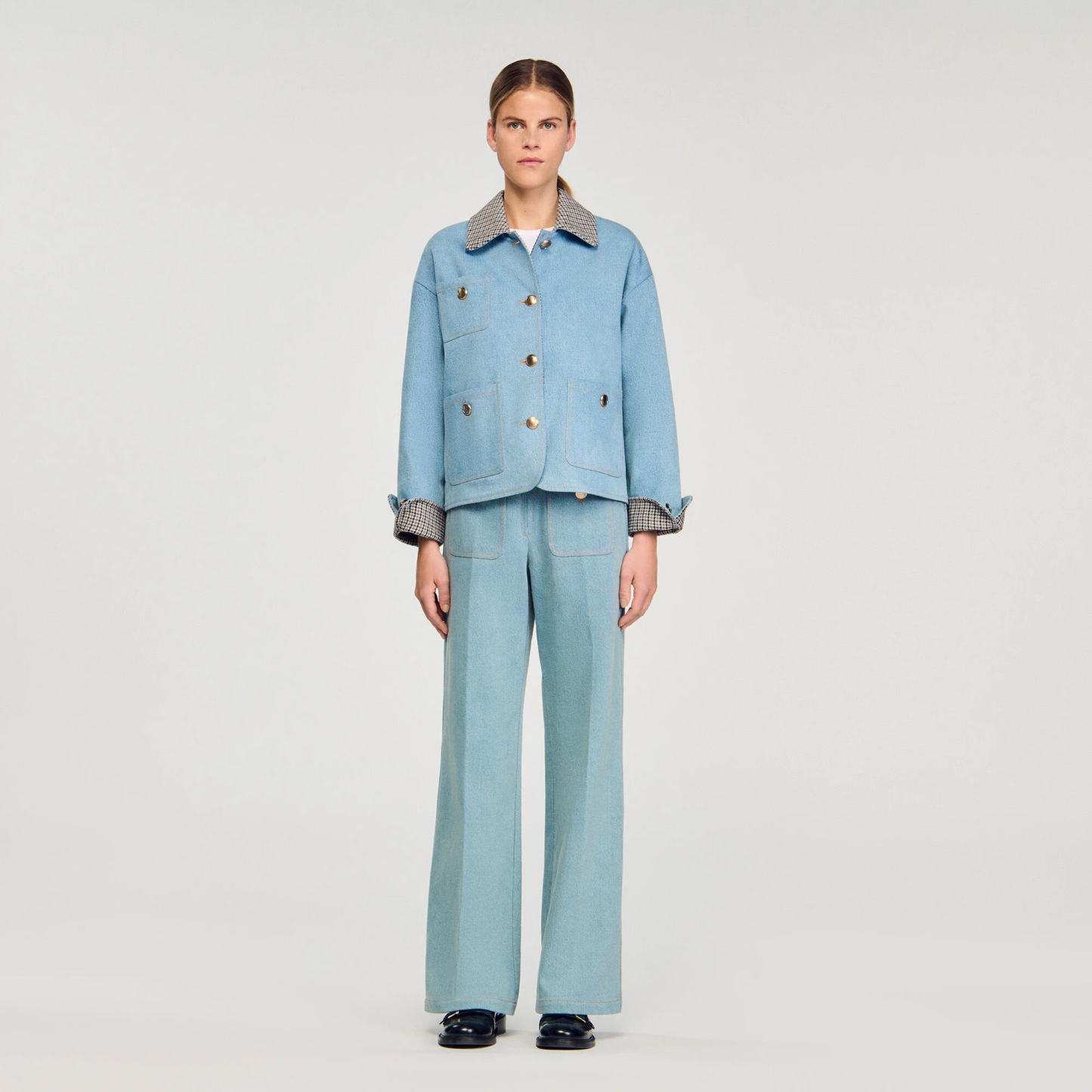 Plaid collar denim jacket