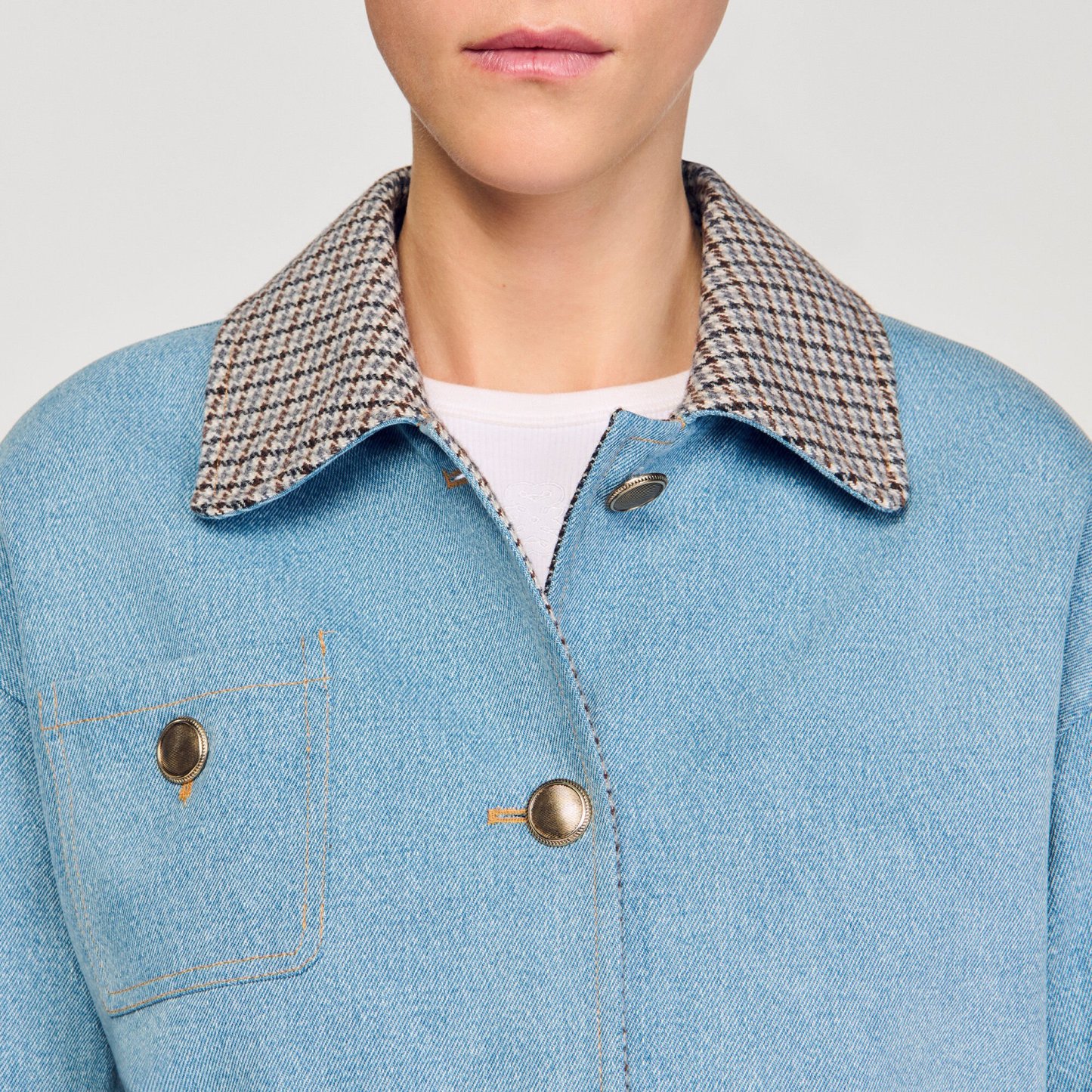 Plaid collar denim jacket