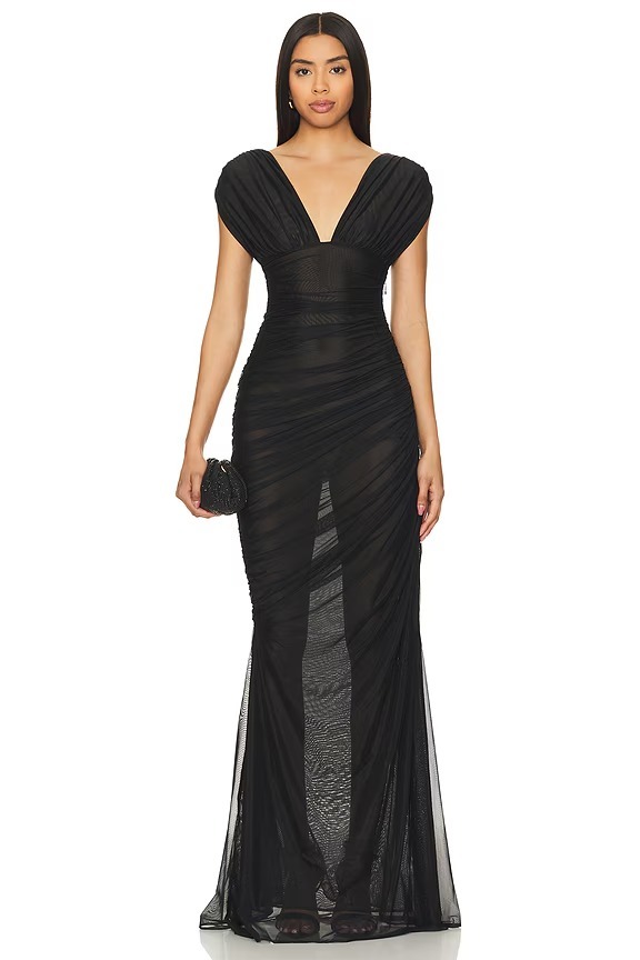 Pleated Black Maxi Dress