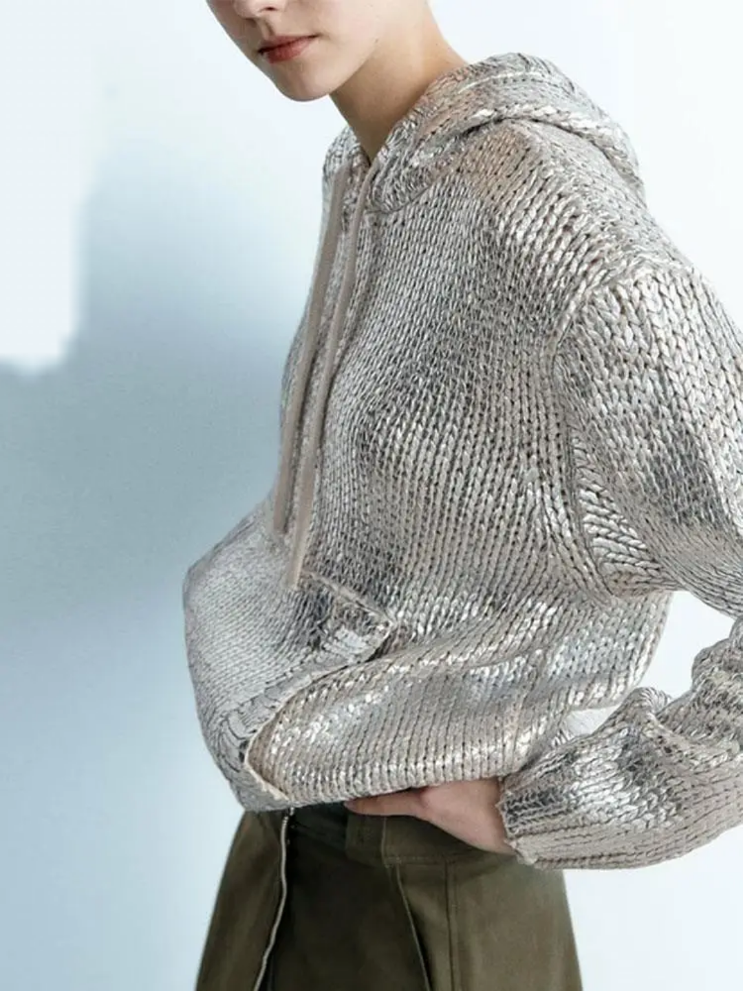 Womens Sliver Hooded Pullover Sweatshirt Warm Casual Pockets Long Sleeve Sweater-ROVOLE