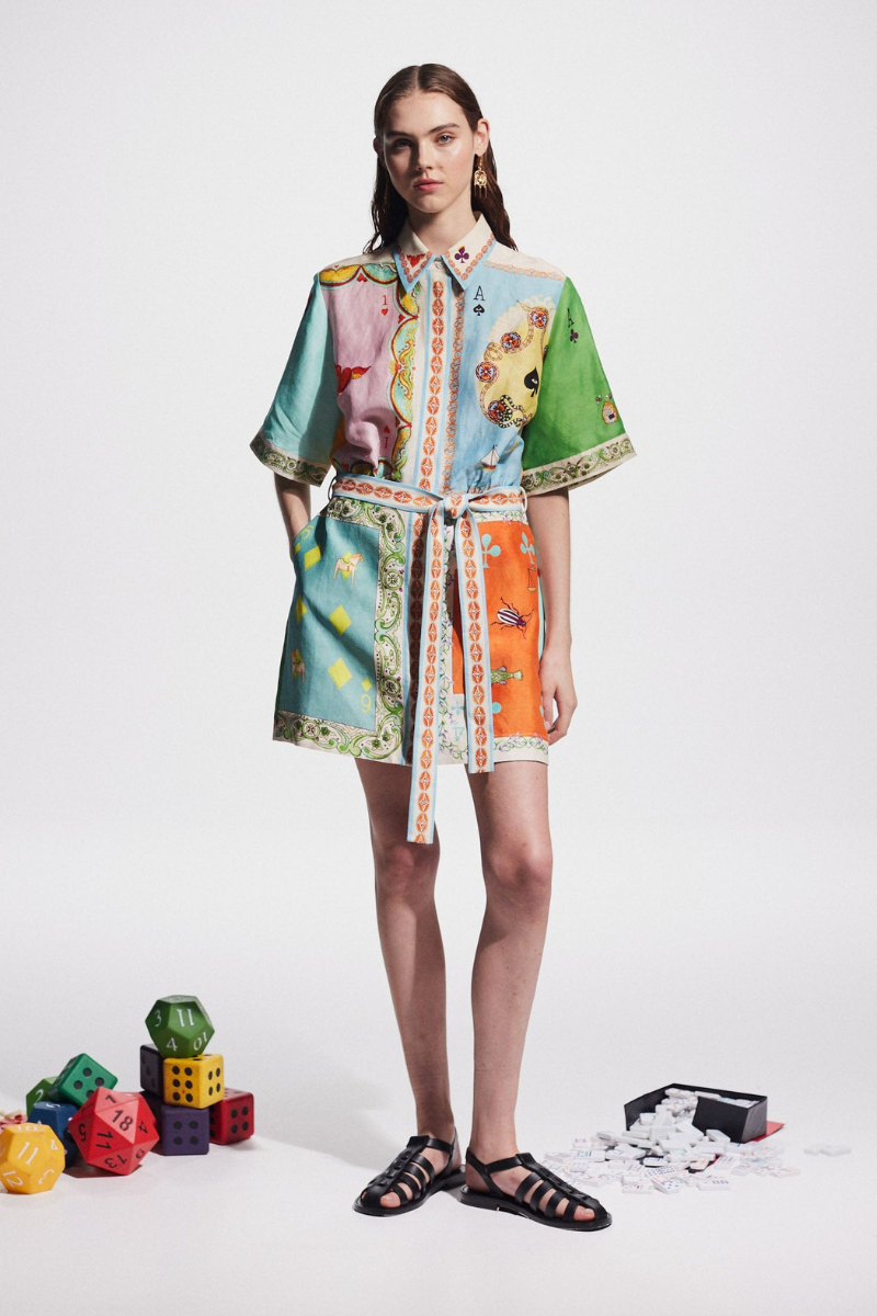 Prunelle Patchwork Poker Print Mini Dress-ROVOLE