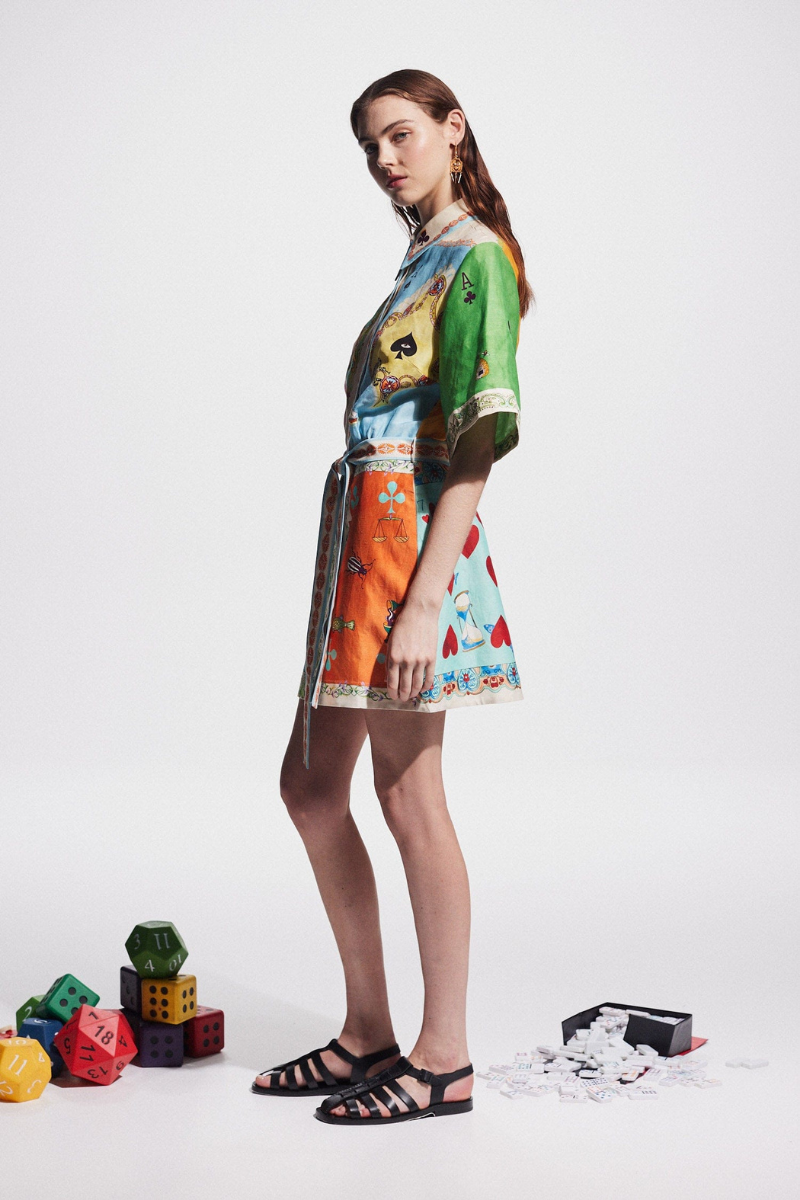 Prunelle Patchwork Poker Print Mini Dress-ROVOLE