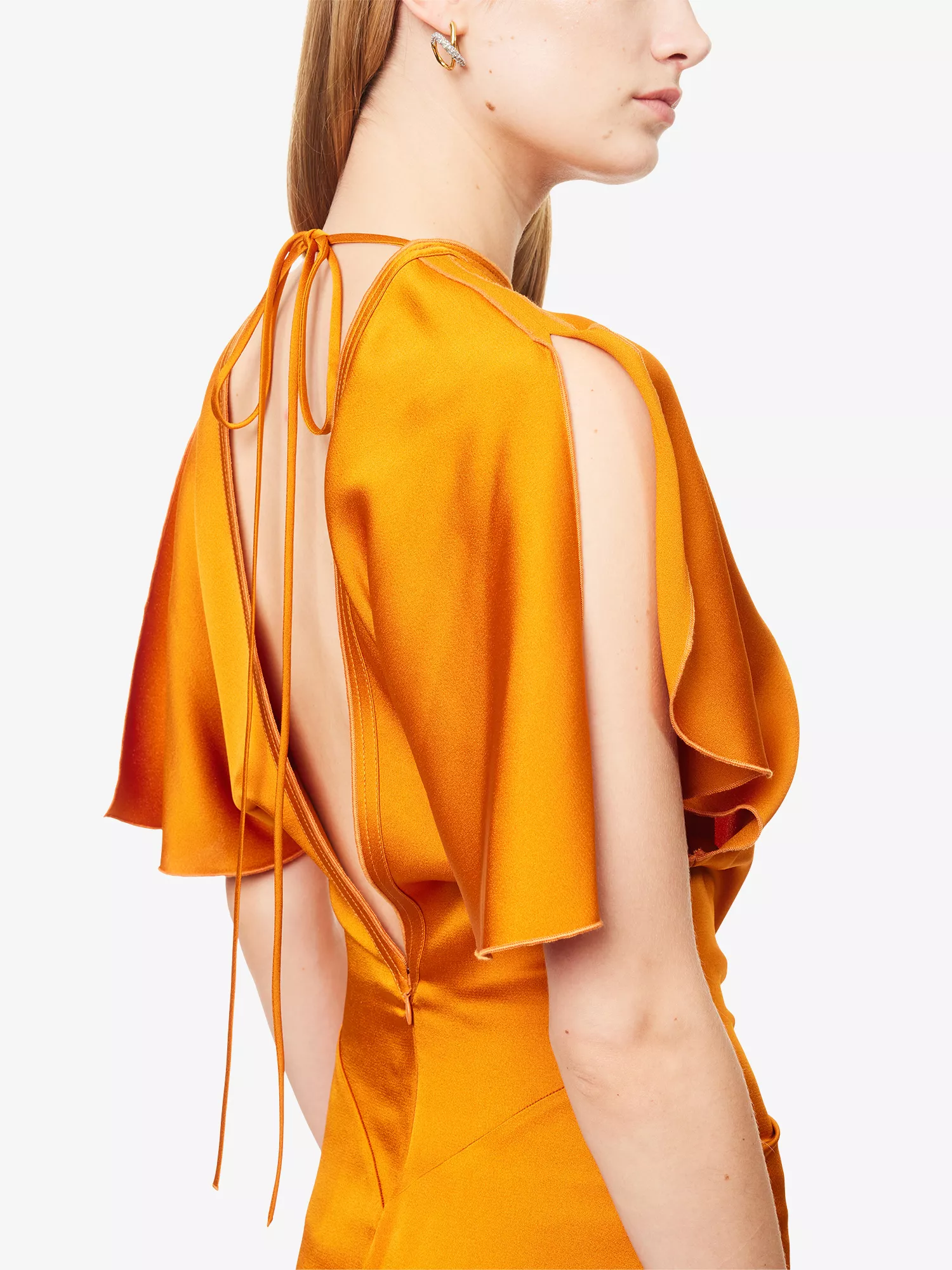 Draped Short-Sleeve Satin Maxi Dress