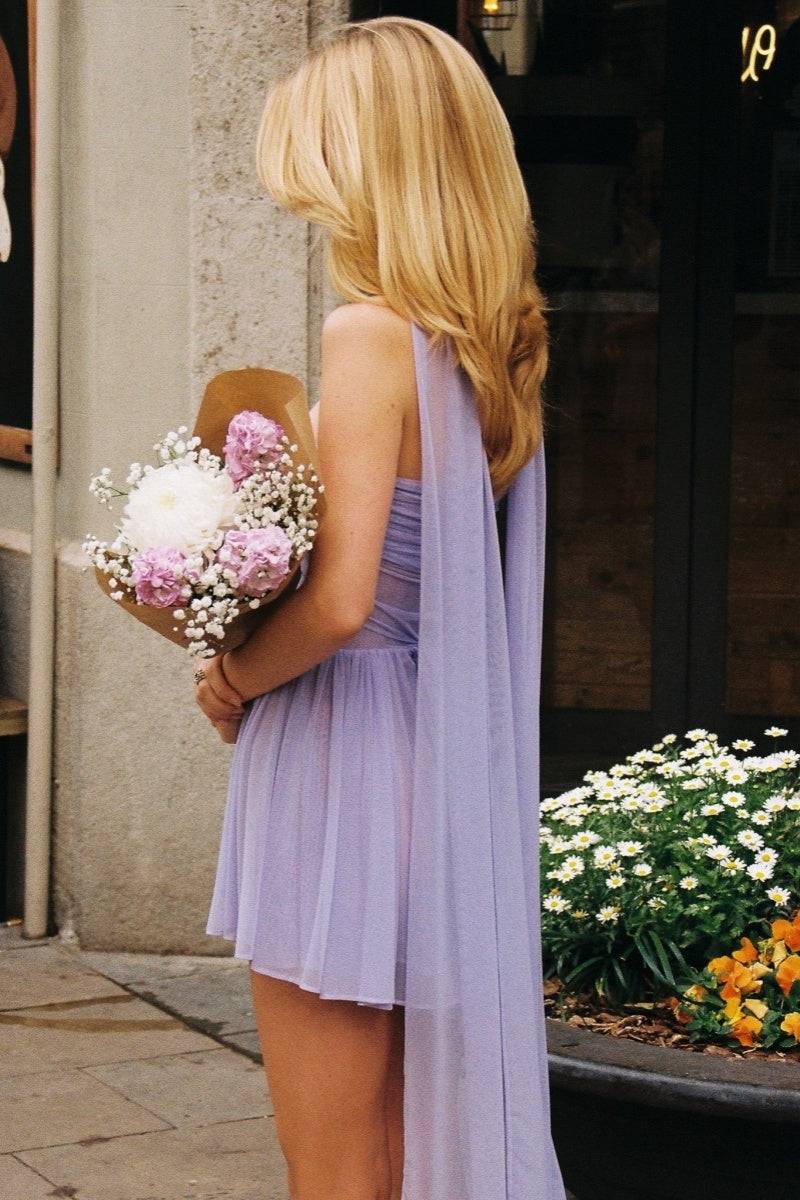 Lotus Leaf Neck Mini Dress-ROVOLE