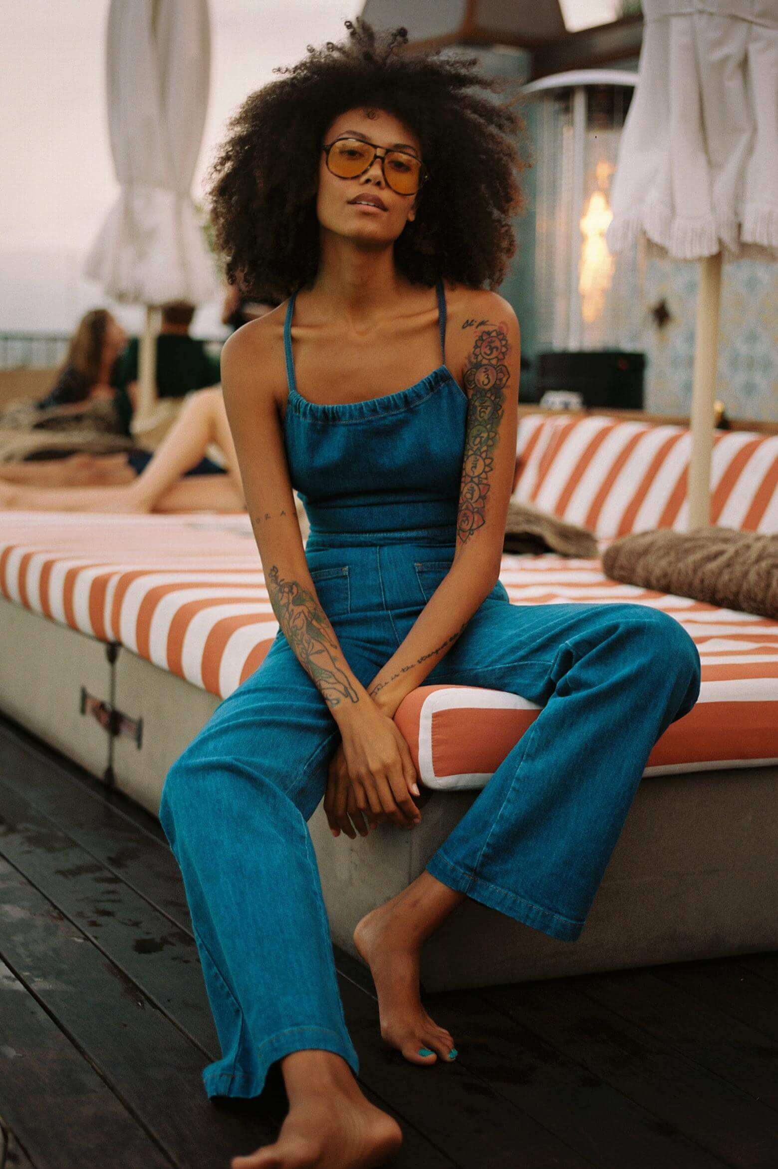 Flared Denim With Tie Back Jumpsuit-ROVOLE