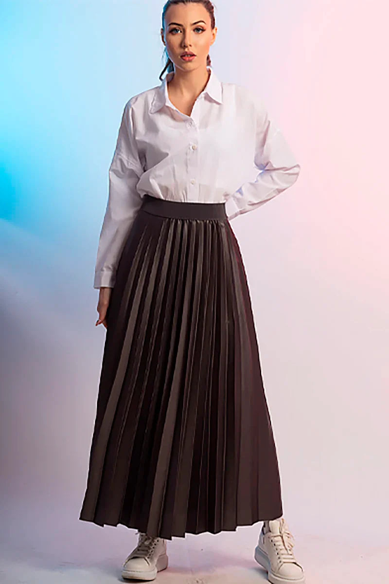Reversible Two-way Pleated Midi Skirt-ROVOLE