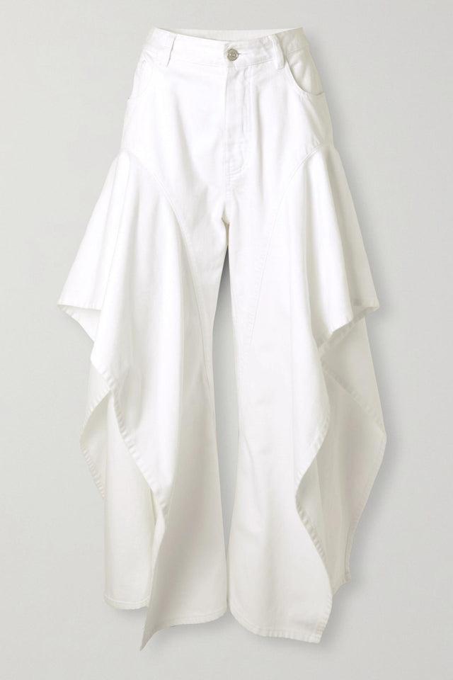 Ruffled Mid-Rise Wide-Leg Jeans-ROVOLE