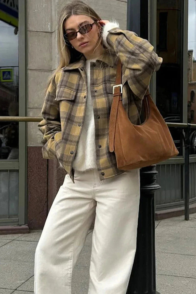 Classic Plaid Casual Lapel Jacket-ROVOLE