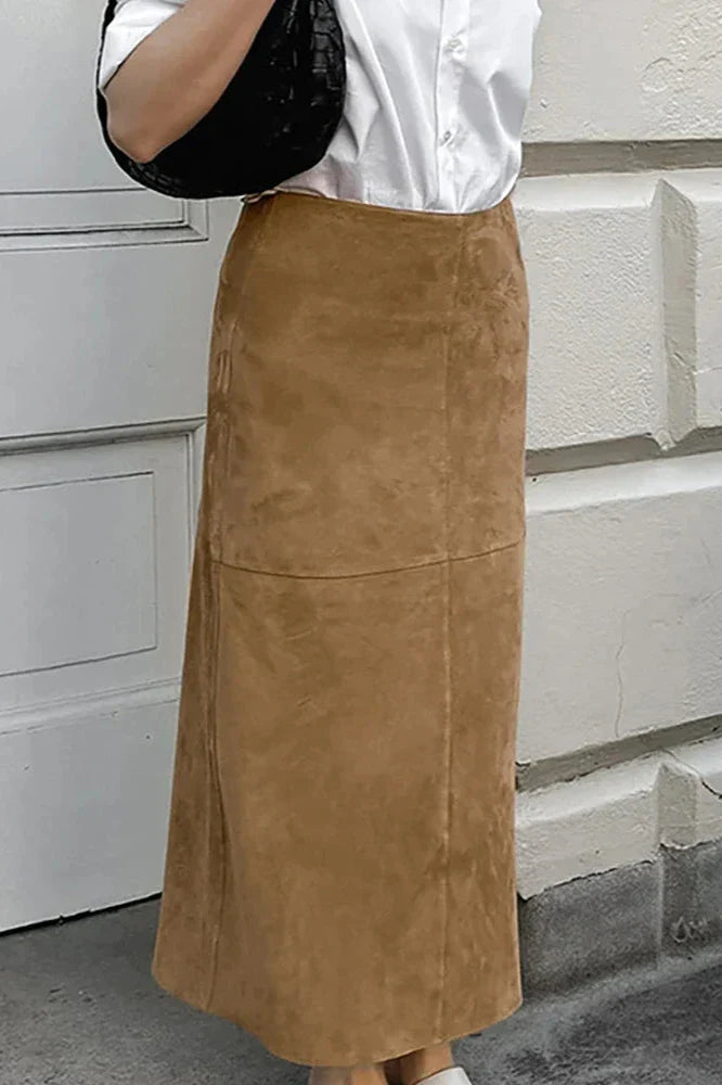 Autumn Maxi Suede Skirt-ROVOLE