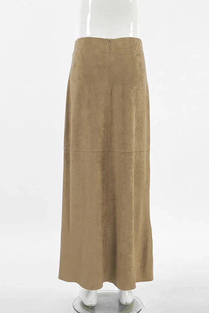 Autumn Maxi Suede Skirt-ROVOLE