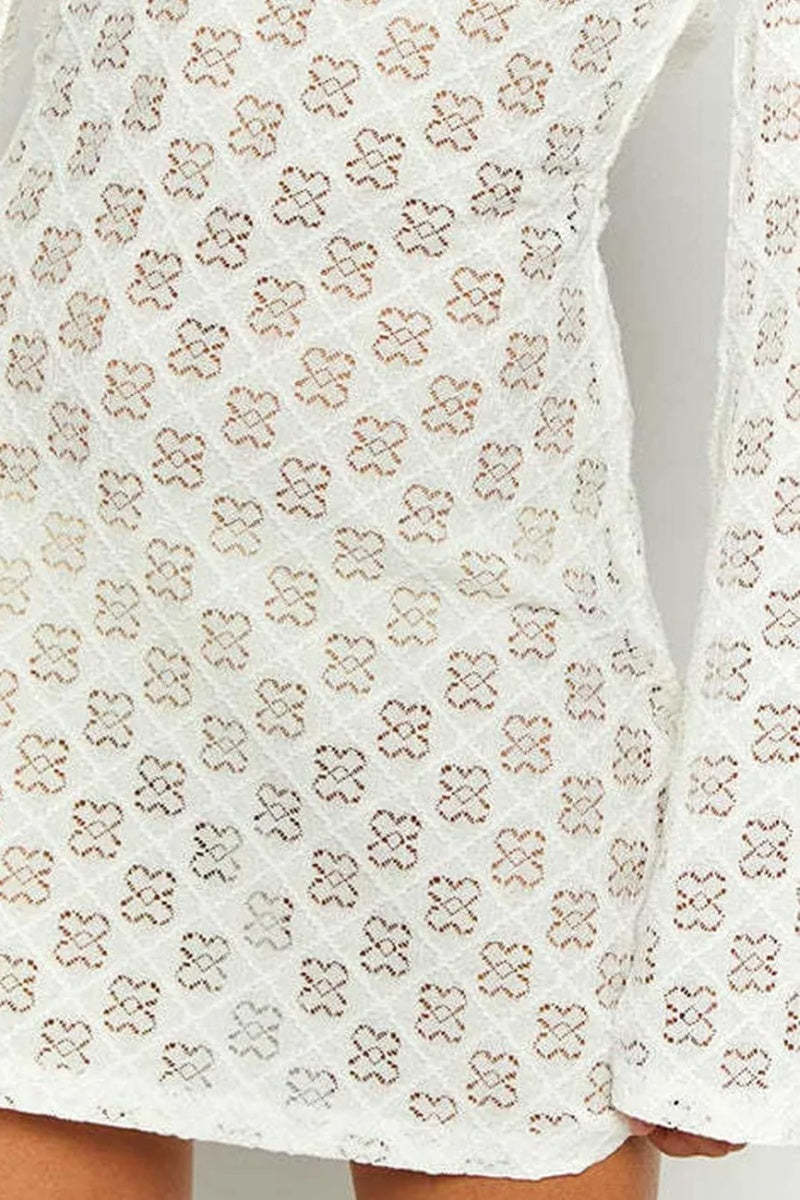 White Printed Low-cut Back  Mini Dress-ROVOLE