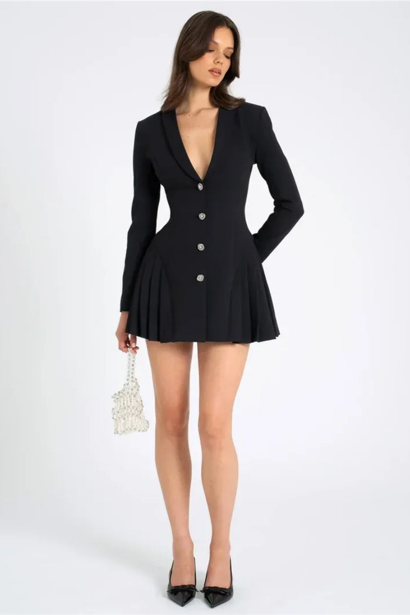 Ria Black Blazer Mini Dress-ROVOLE