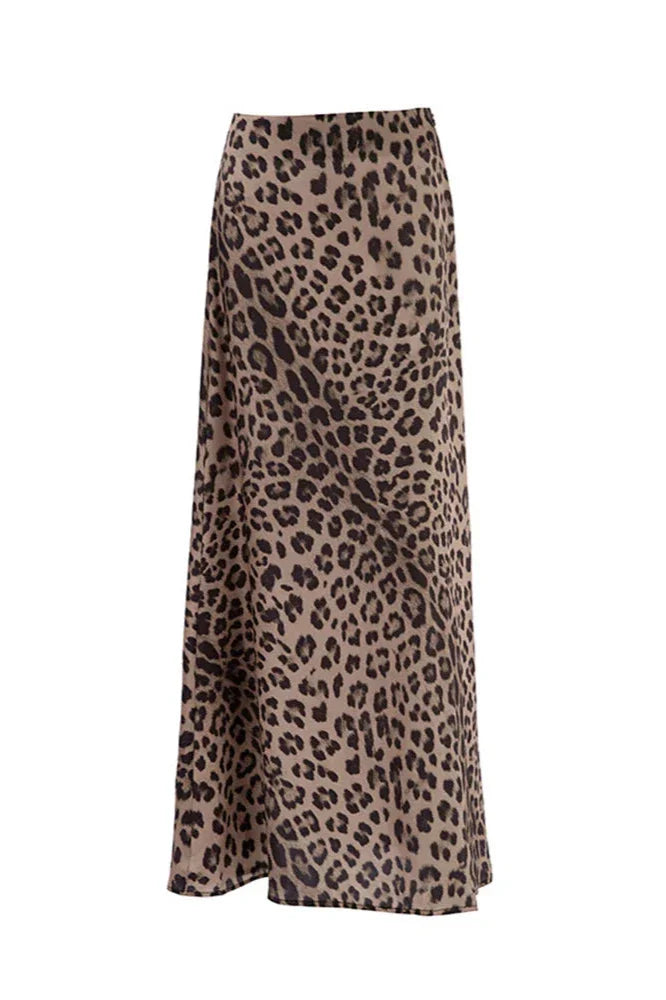 Spring Maxi Leopard High Waist Flare Skirt-ROVOLE