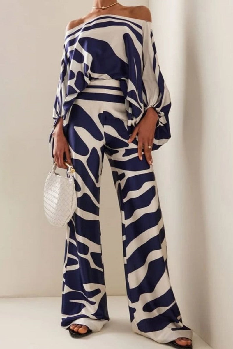 Abstract Waves Two-Piece Set - Blue-ROVOLE