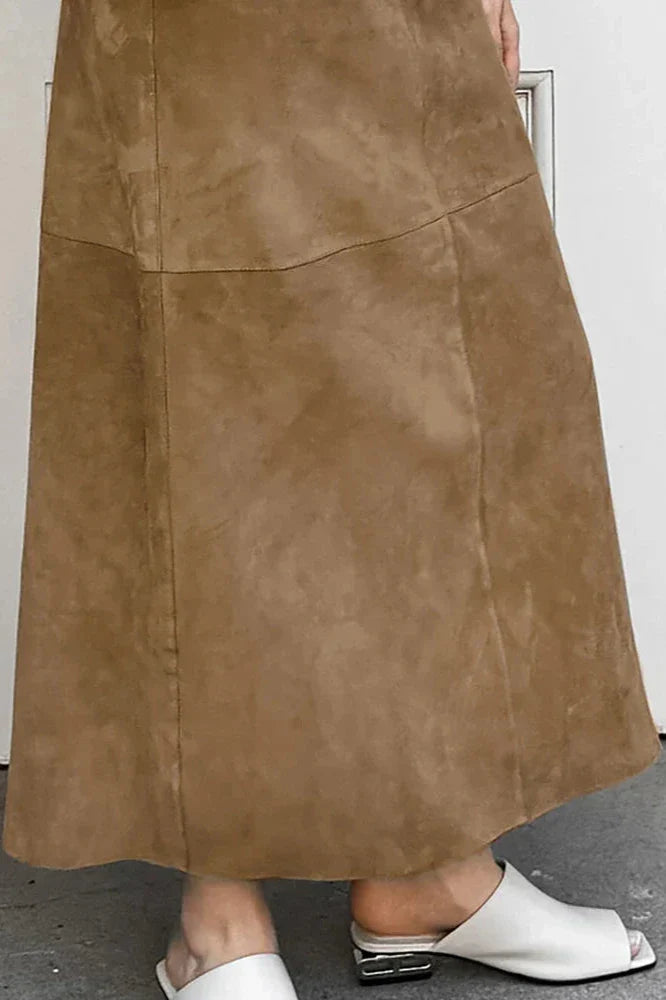 Autumn Maxi Suede Skirt-ROVOLE