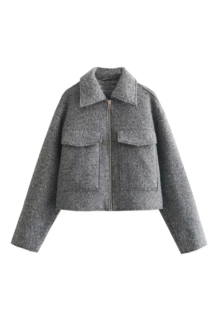 Cropped Jacket - GRAY-ROVOLE