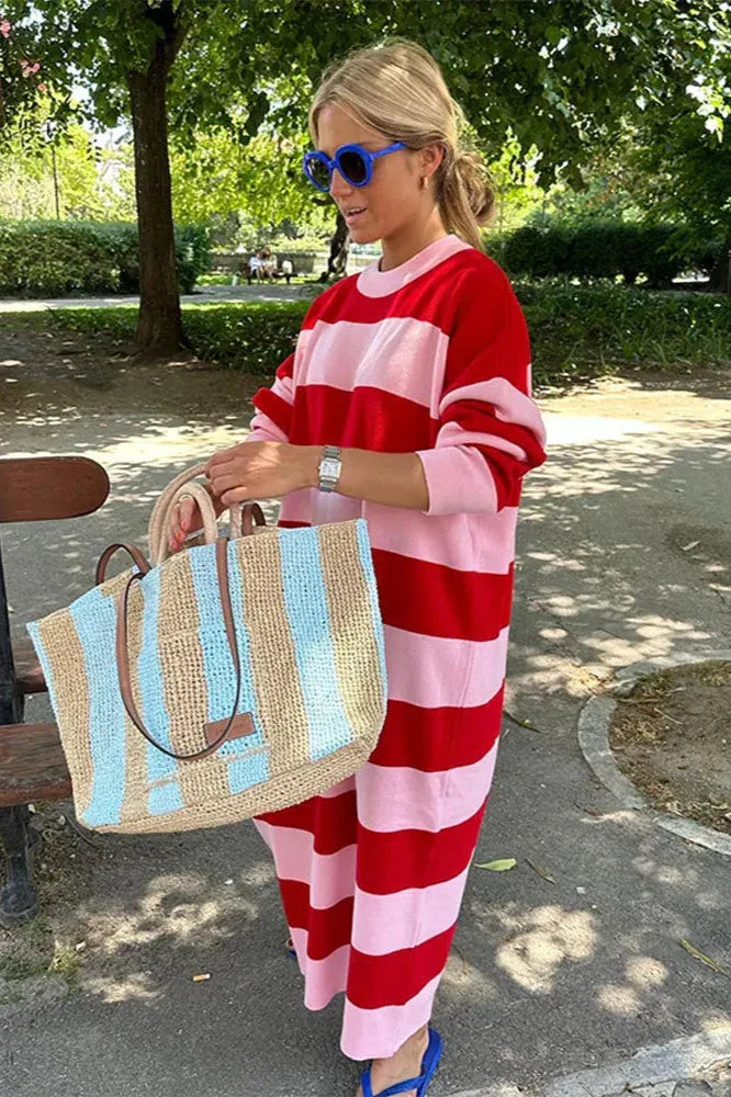 Casual Striped Midi Dress-ROVOLE