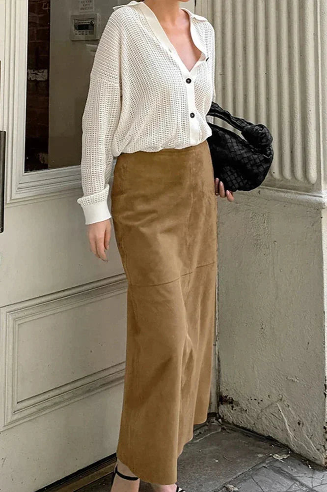 Autumn Maxi Suede Skirt-ROVOLE