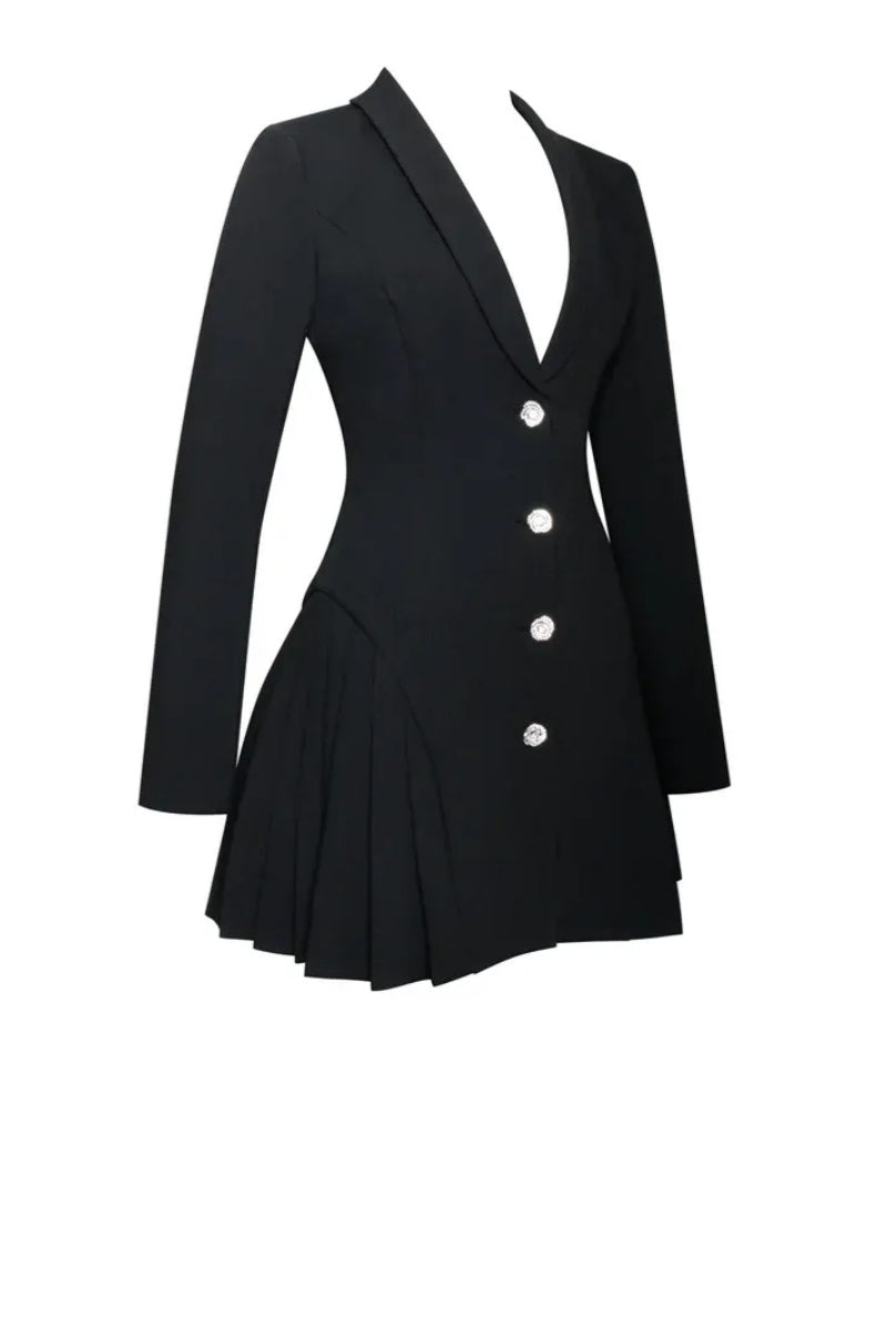 Ria Black Blazer Mini Dress-ROVOLE