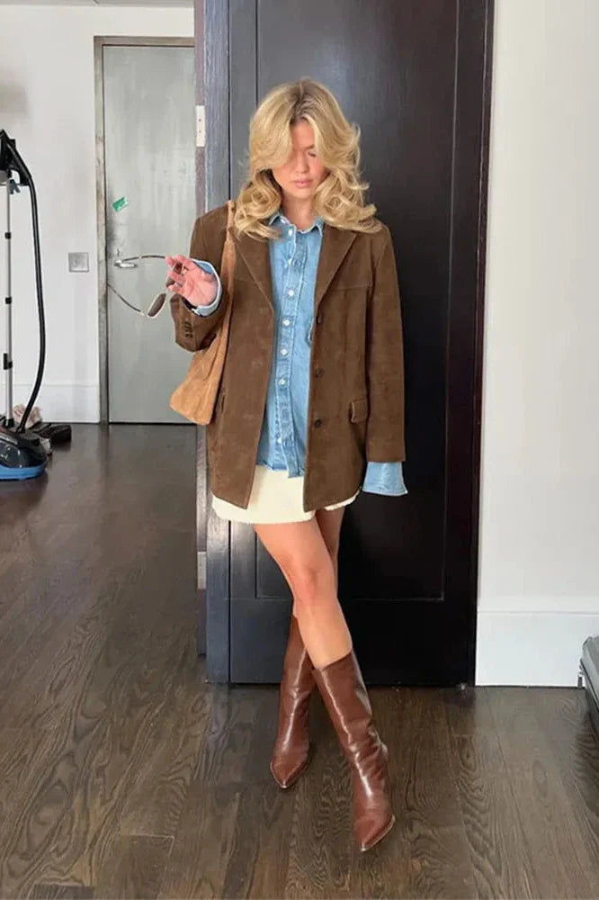 Suede Leather Blazer-ROVOLE