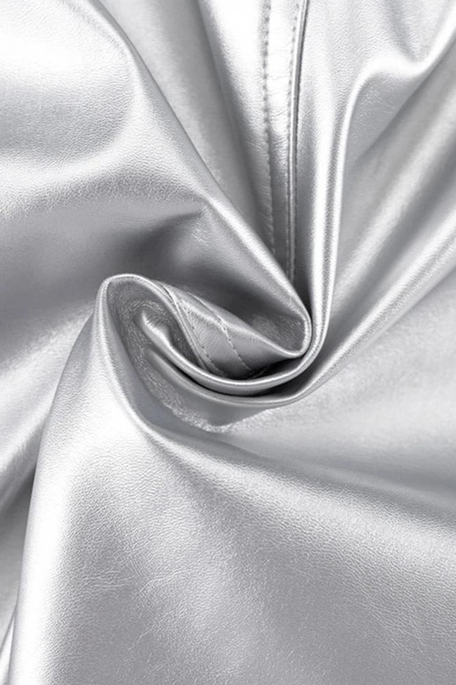 Silver High Waist Pencil Maxi Skirt-ROVOLE