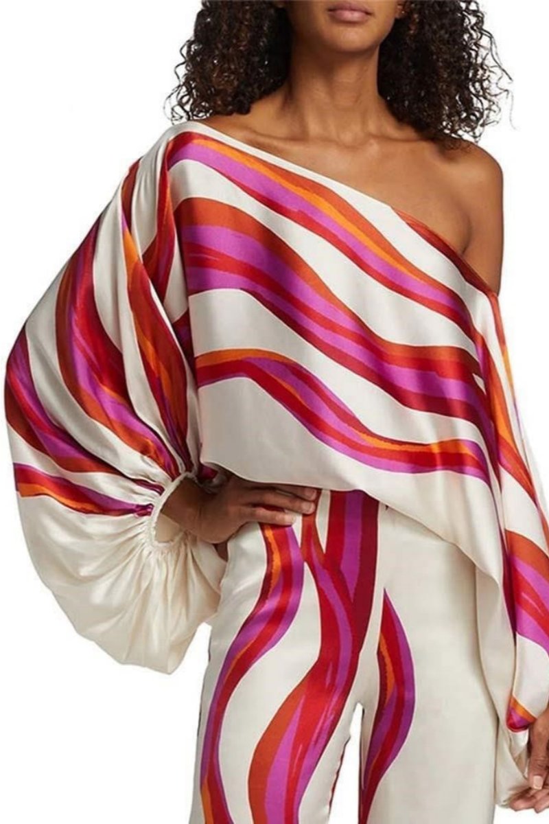 Abstract Waves Two-Piece Set - Fuschia-ROVOLE
